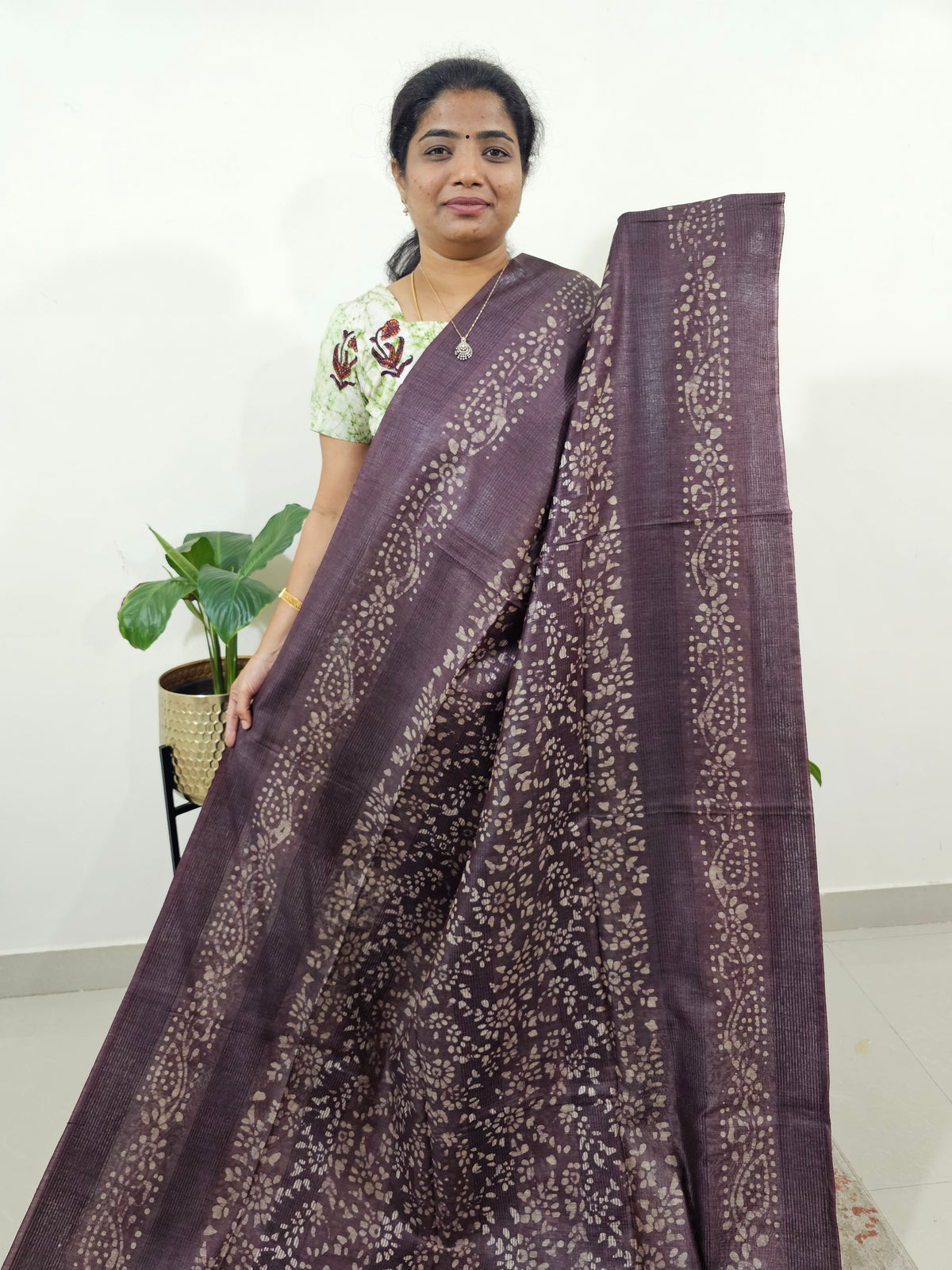 Bhagalpuri Batik Print -Dark Brown with Honey Brown