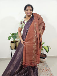 Bhagalpuri Batik Print -Dark Brown with Honey Brown