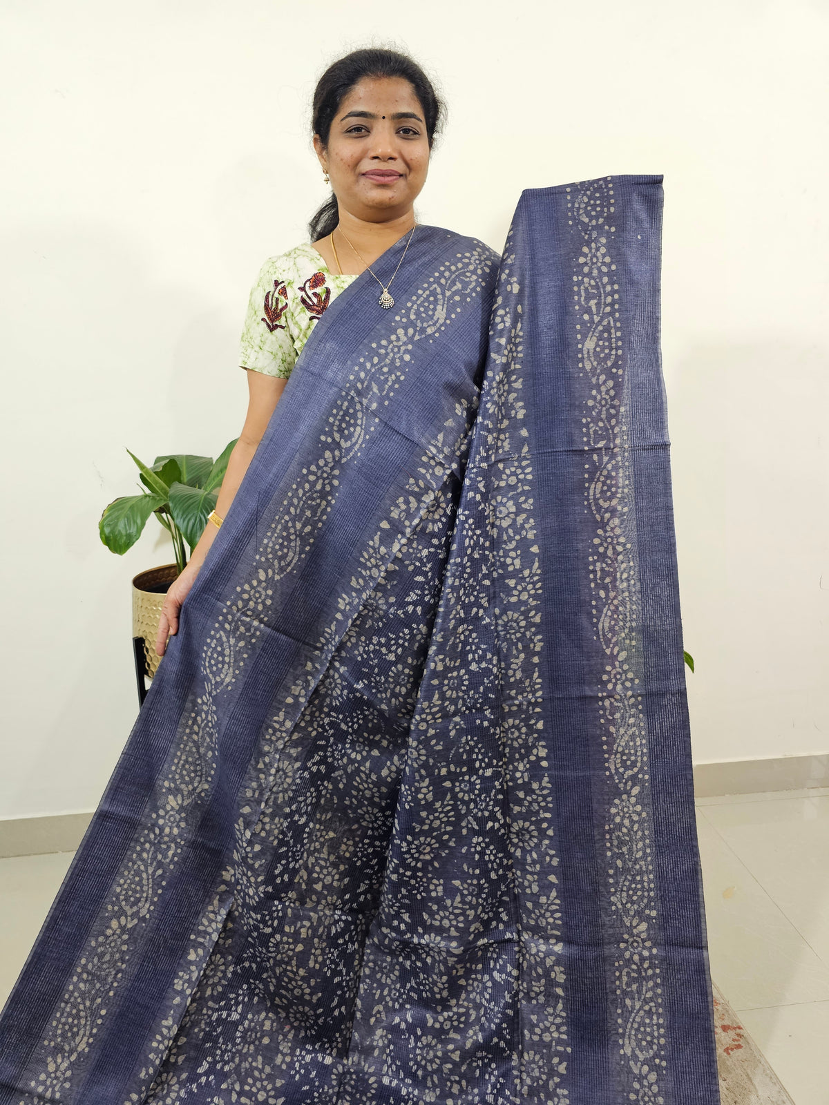 Bhagalpuri Batik Print - Blue with Pink
