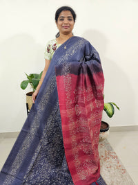 Bhagalpuri Batik Print - Blue with Pink