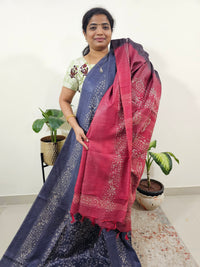 Bhagalpuri Batik Print - Blue with Pink