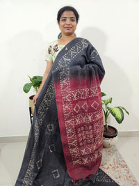 Bhagalpuri Batik Print - Grey with Maroon