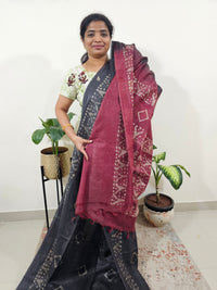 Bhagalpuri Batik Print - Grey with Maroon