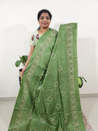 Bhagalpuri Batik Print - Green with Grey
