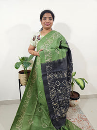 Bhagalpuri Batik Print - Green with Grey