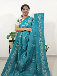 Bhagalpuri Batik Print - Sea Green with Blue