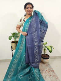 Bhagalpuri Batik Print - Sea Green with Blue