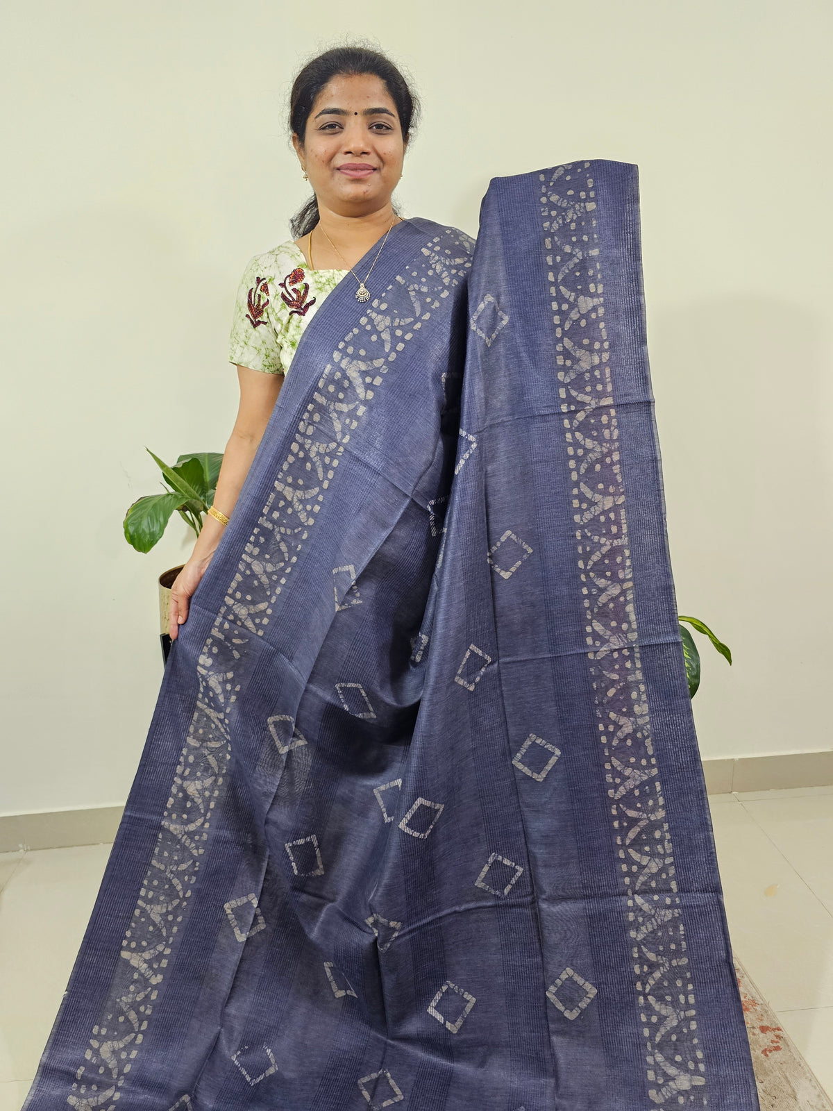 Bhagalpuri Batik Print - Blue with Pink