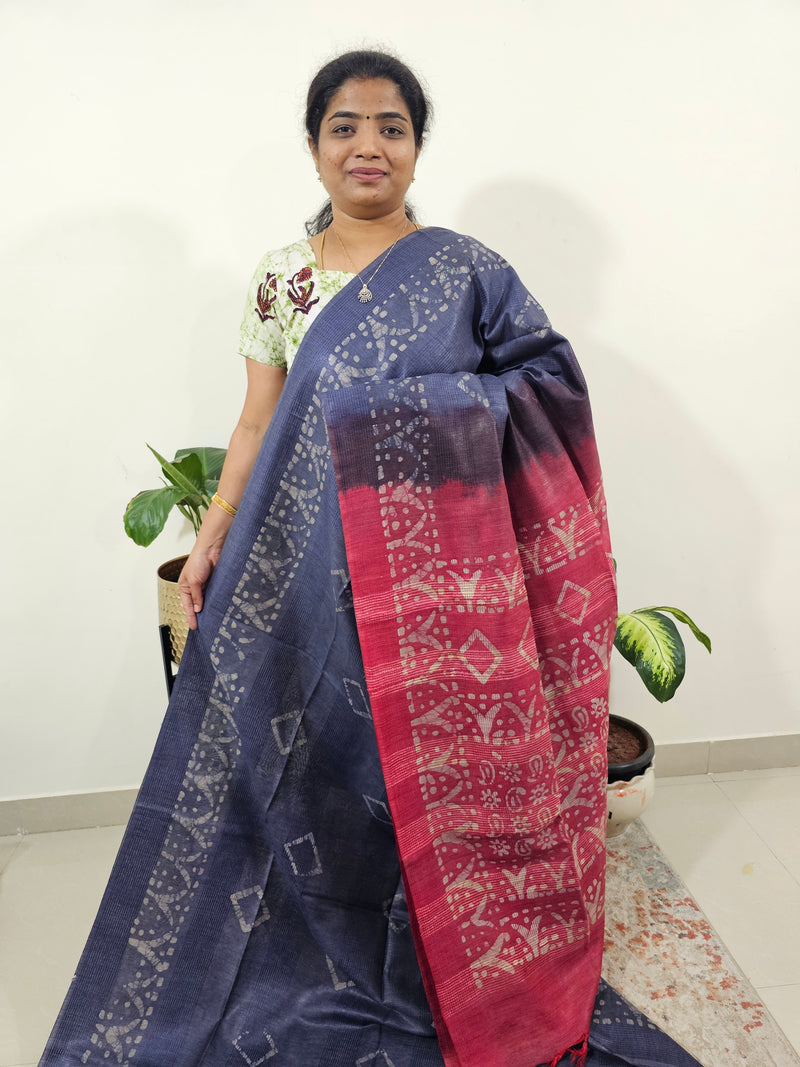 Bhagalpuri Batik Print - Blue with Pink