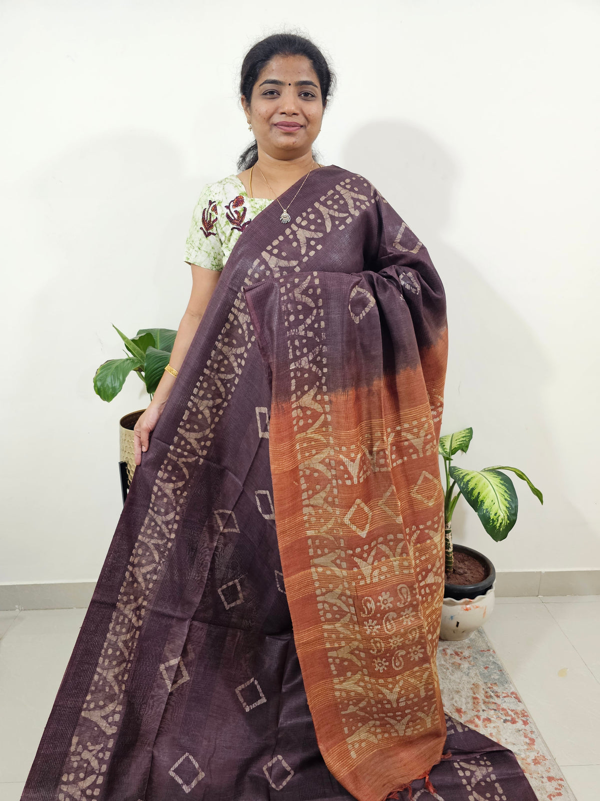Bhagalpuri Batik Print - Brown with Honey Brown
