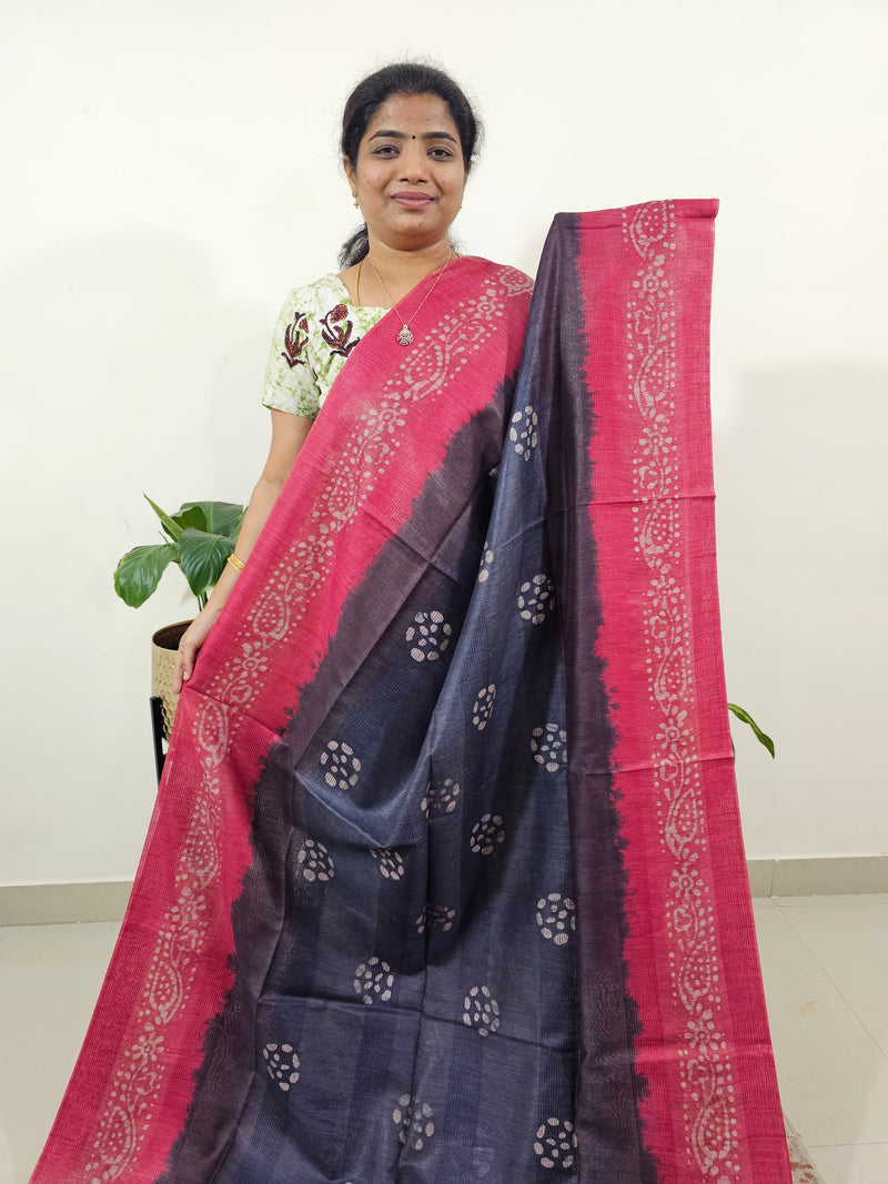 Bhagalpuri Batik Print - Blue with Pink