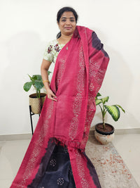 Bhagalpuri Batik Print - Blue with Pink