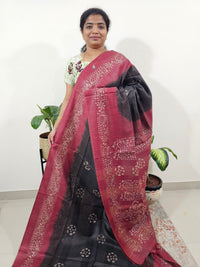 Bhagalpuri Batik Print - Grey with Maroon