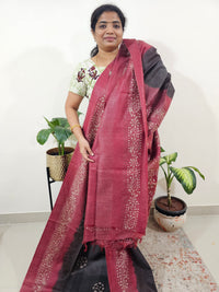 Bhagalpuri Batik Print - Grey with Maroon