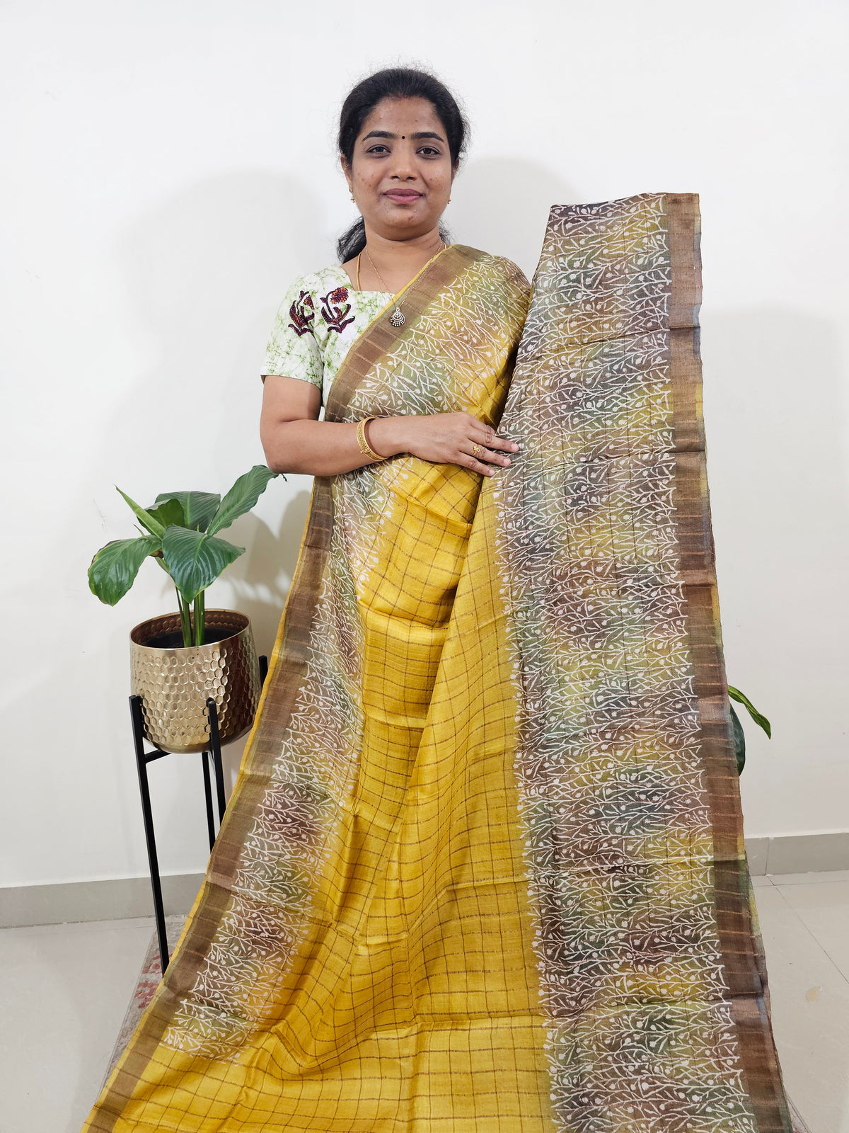 Pure Tussar Silk  - Yellow with Multi Shade