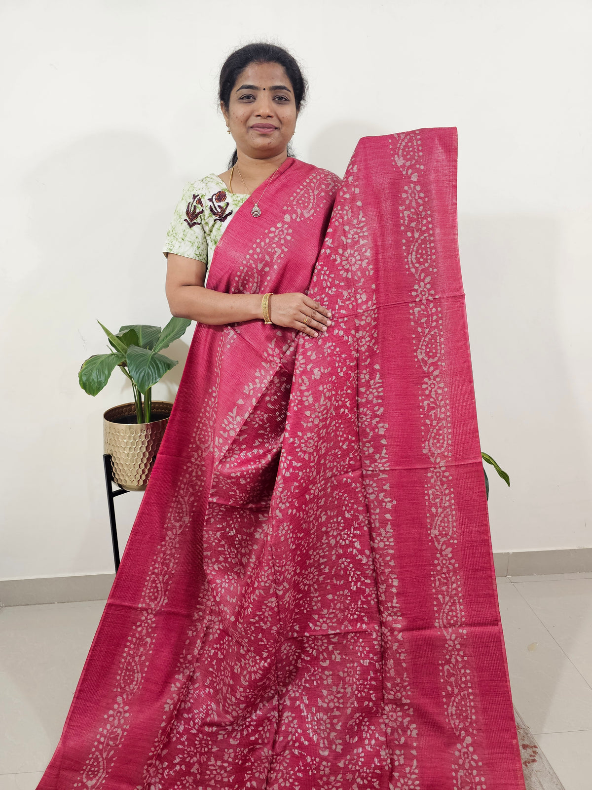 Bhagalpuri Batik Print - Pink with Marron