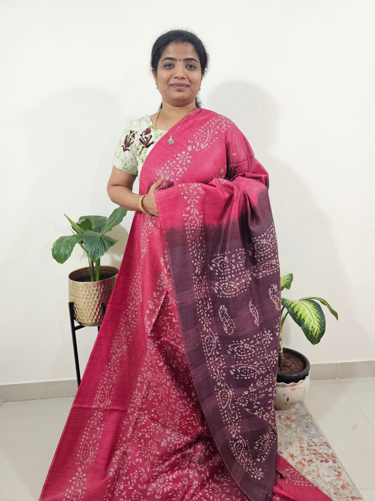 Bhagalpuri Batik Print - Pink with Marron