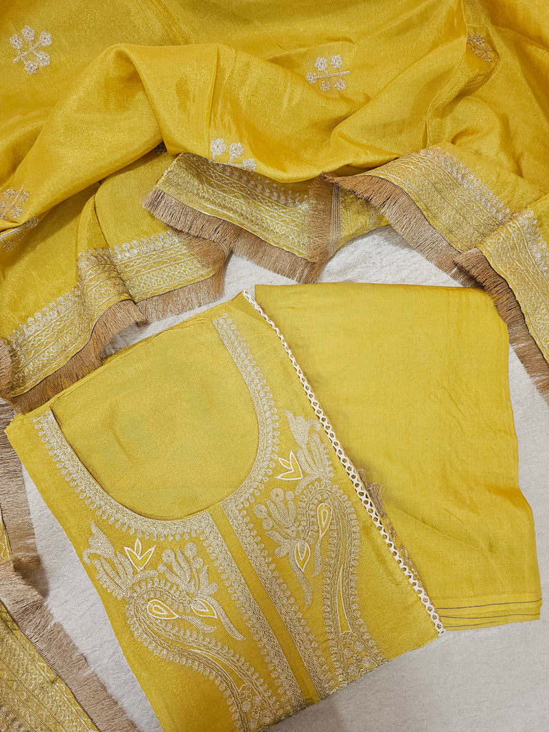 Soft Tissue Silk Unstitched Salwar - Mustard Yellow