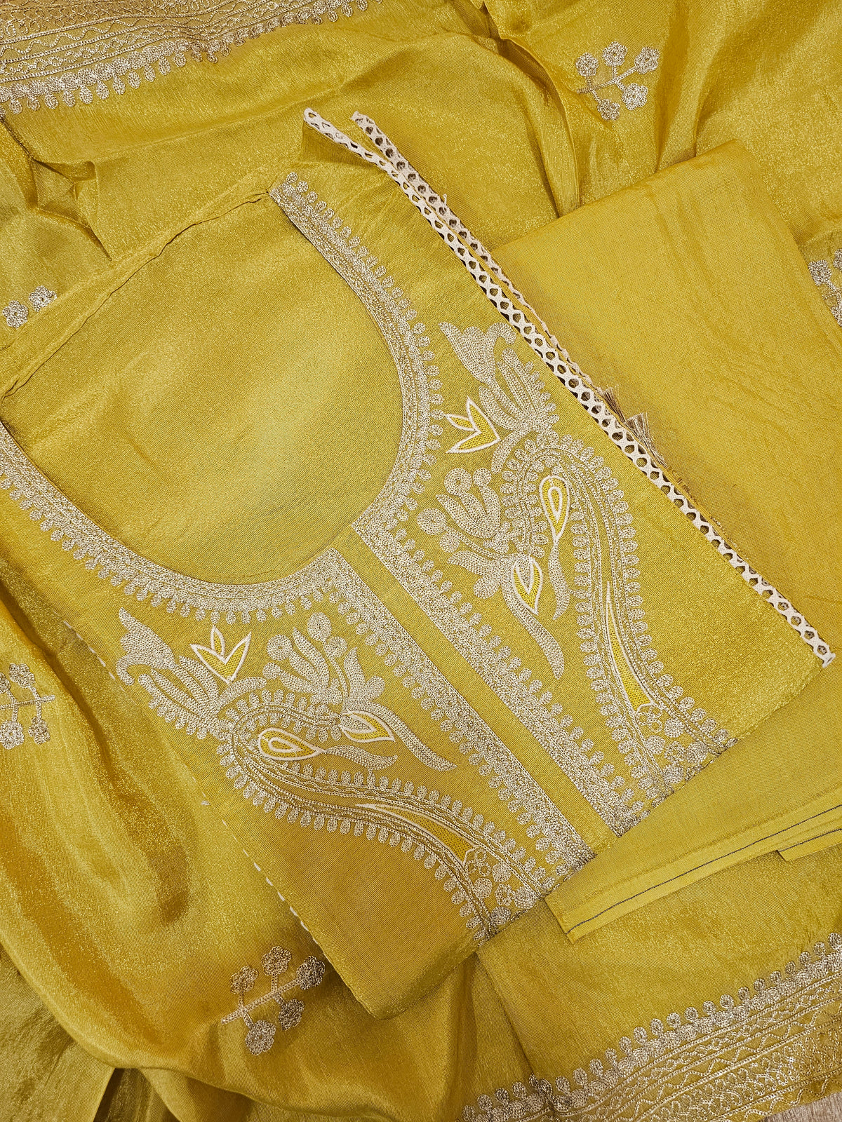 Soft Tissue Silk Unstitched Salwar - Mustard Yellow
