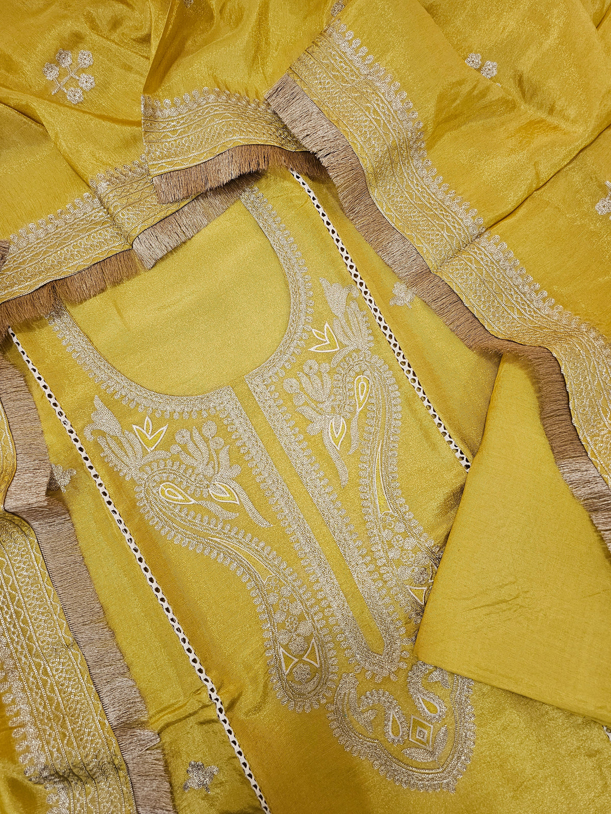 Soft Tissue Silk Unstitched Salwar - Mustard Yellow