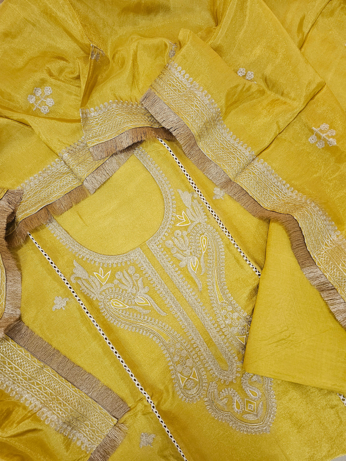 Soft Tissue Silk Unstitched Salwar - Mustard Yellow