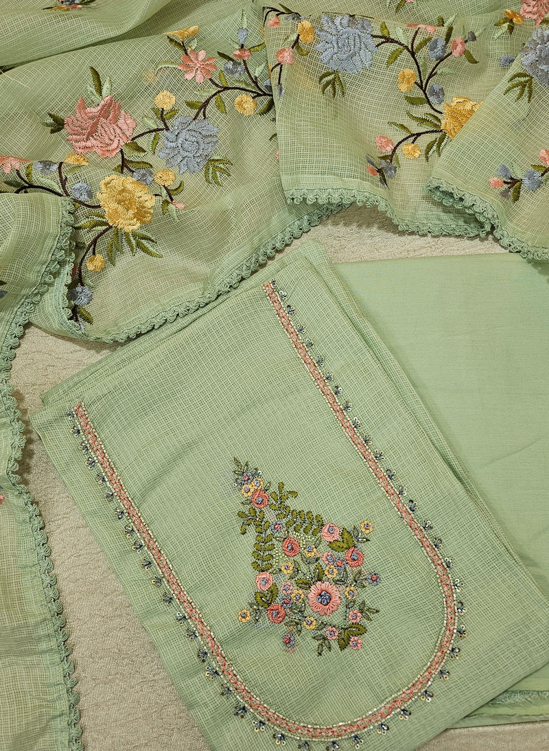 Semi Tussar Kota Unstitched Salwar - Pastel Green