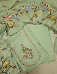 Semi Tussar Kota Unstitched Salwar - Pastel Green
