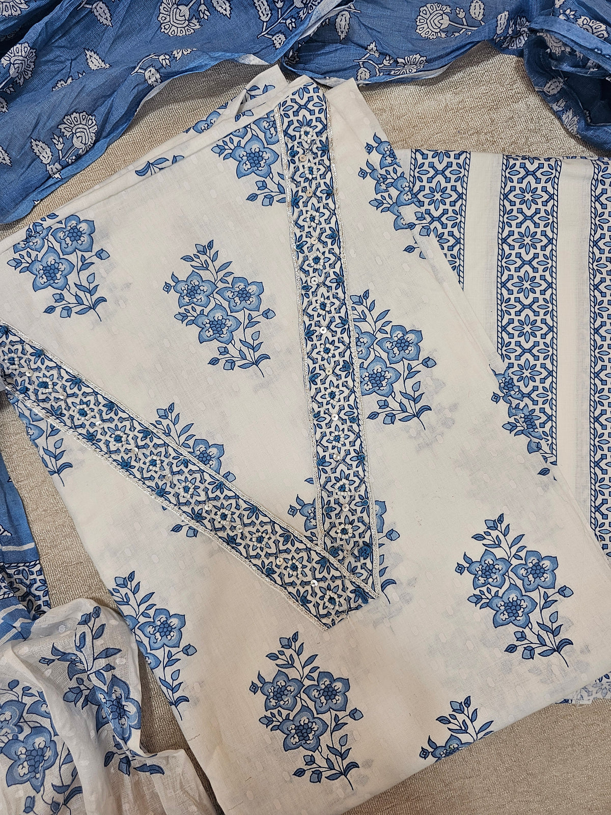 Soft Cotton - White with Blue