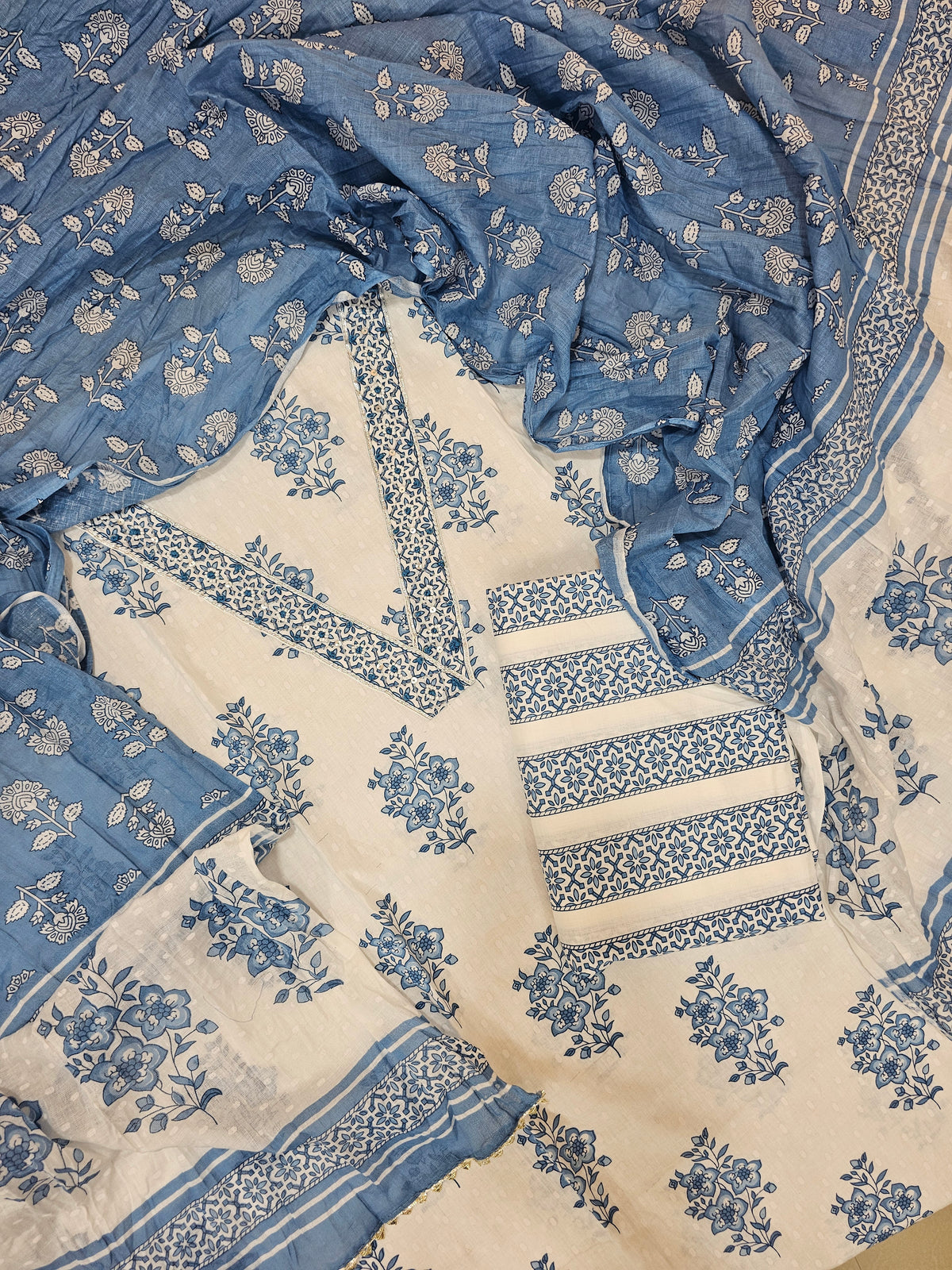 Soft Cotton - White with Blue