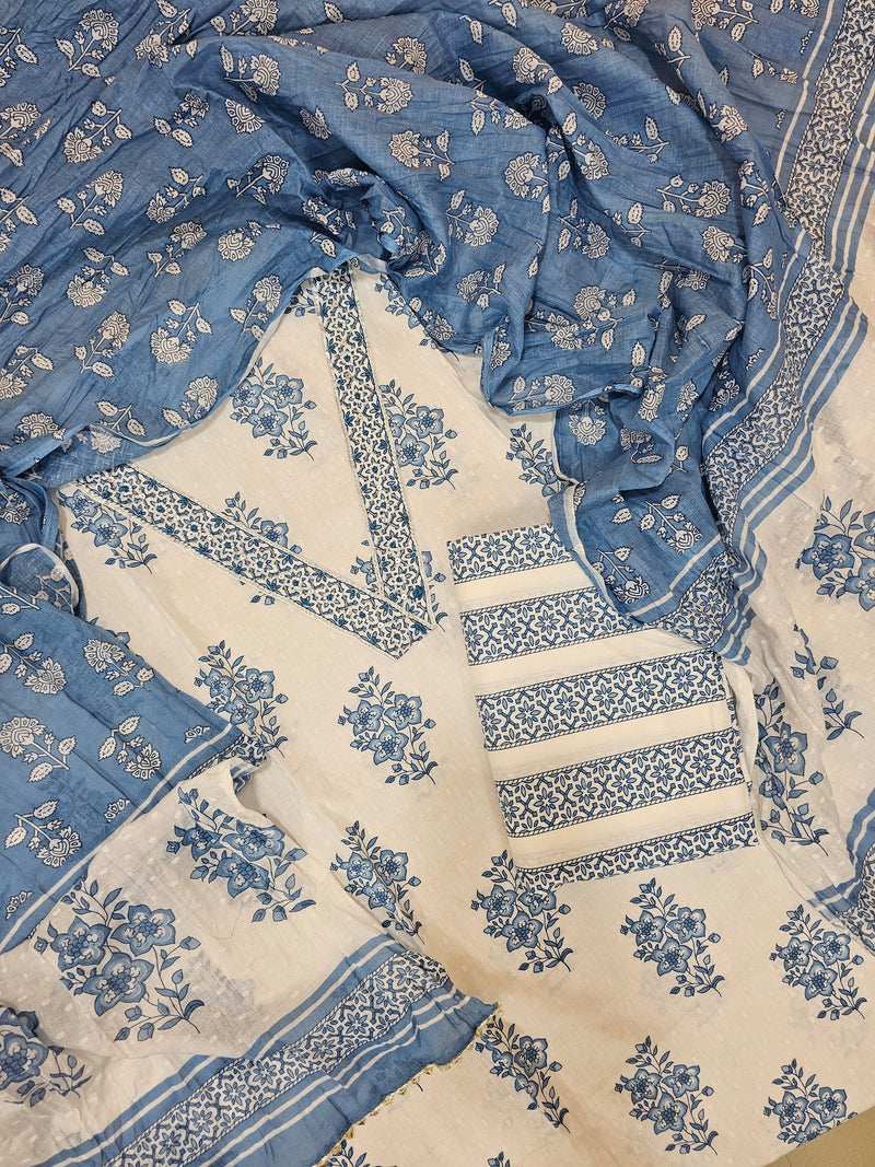 Soft Cotton - White with Blue