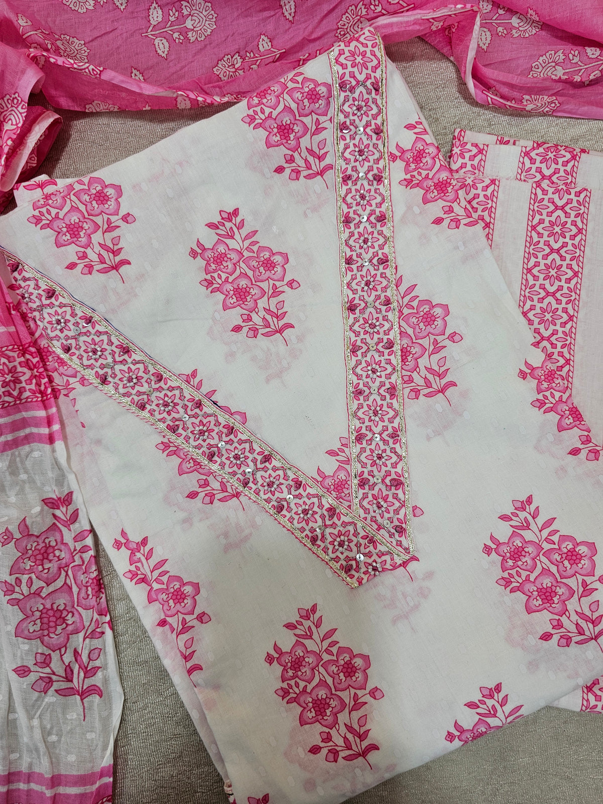 Soft Cotton - White with Pink