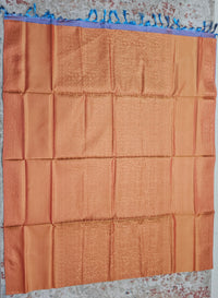 Dual Shade Orange with Blue Floral Pattern Chinnalampattu Saree