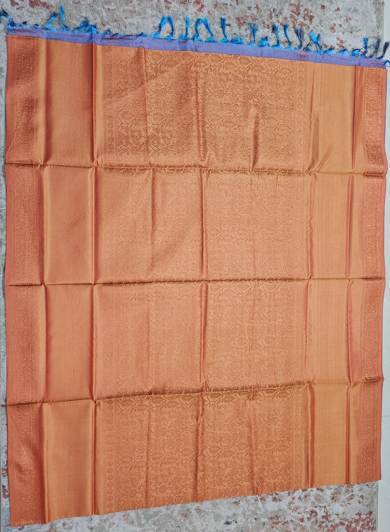 Dual Shade Orange with Blue Floral Pattern Chinnalampattu Saree