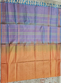 Dual Shade Orange with Blue Floral Pattern Chinnalampattu Saree