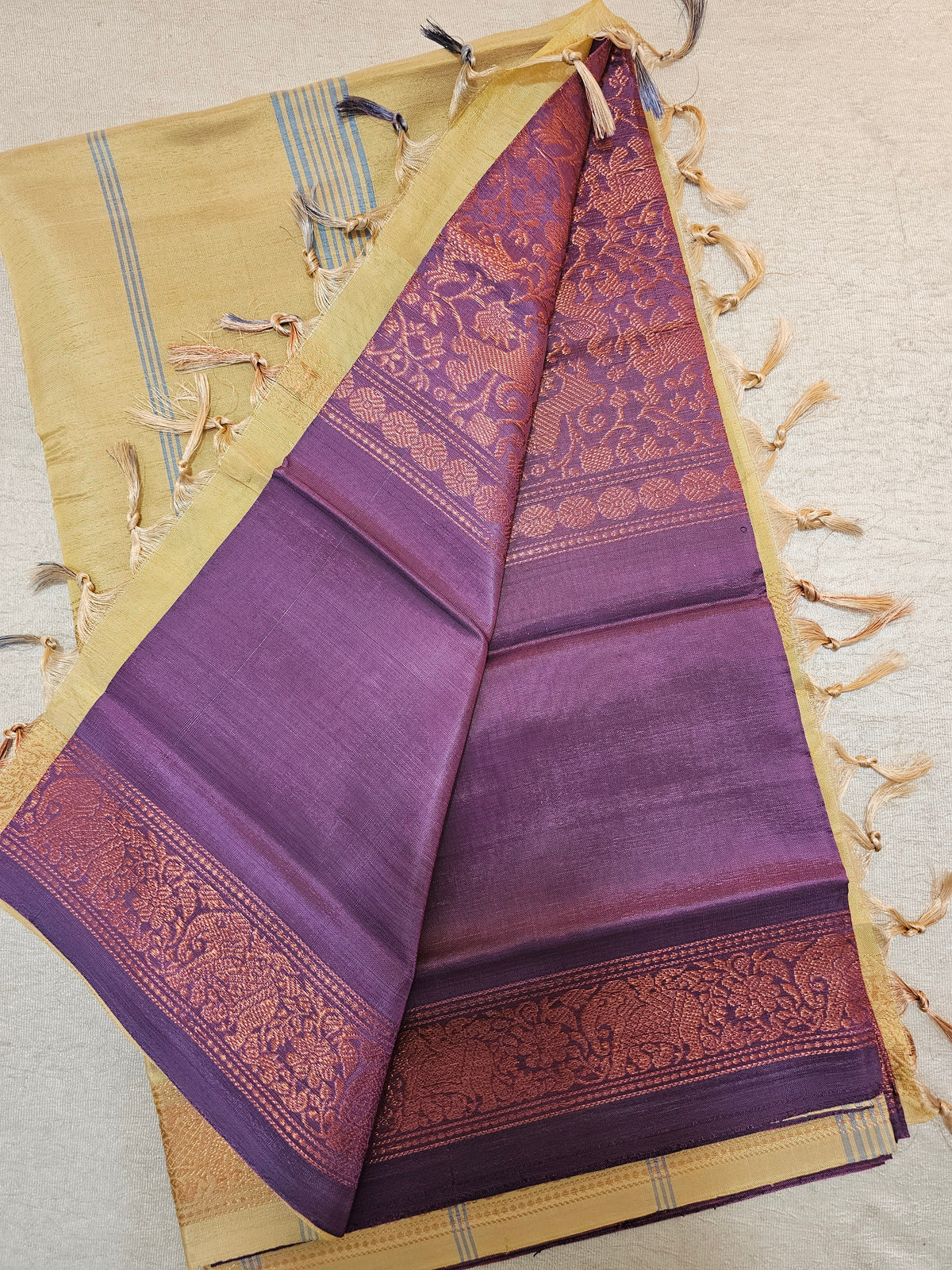 Dark Purple with Sandal Vanasingram Pattern Chinnalampattu Saree