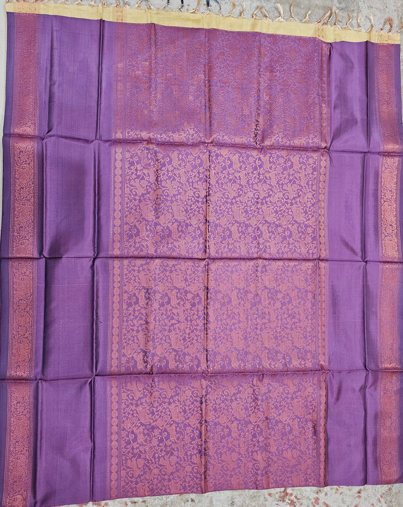 Dark Purple with Sandal Vanasingram Pattern Chinnalampattu Saree
