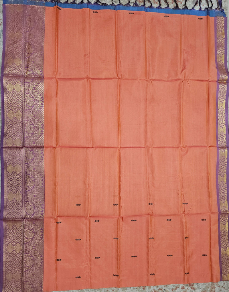 Dark Orange with Blue Chinnalampattu Big Border Saree