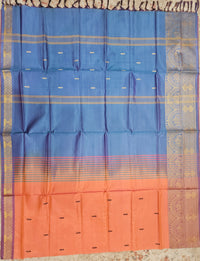 Dark Orange with Blue Chinnalampattu Big Border Saree