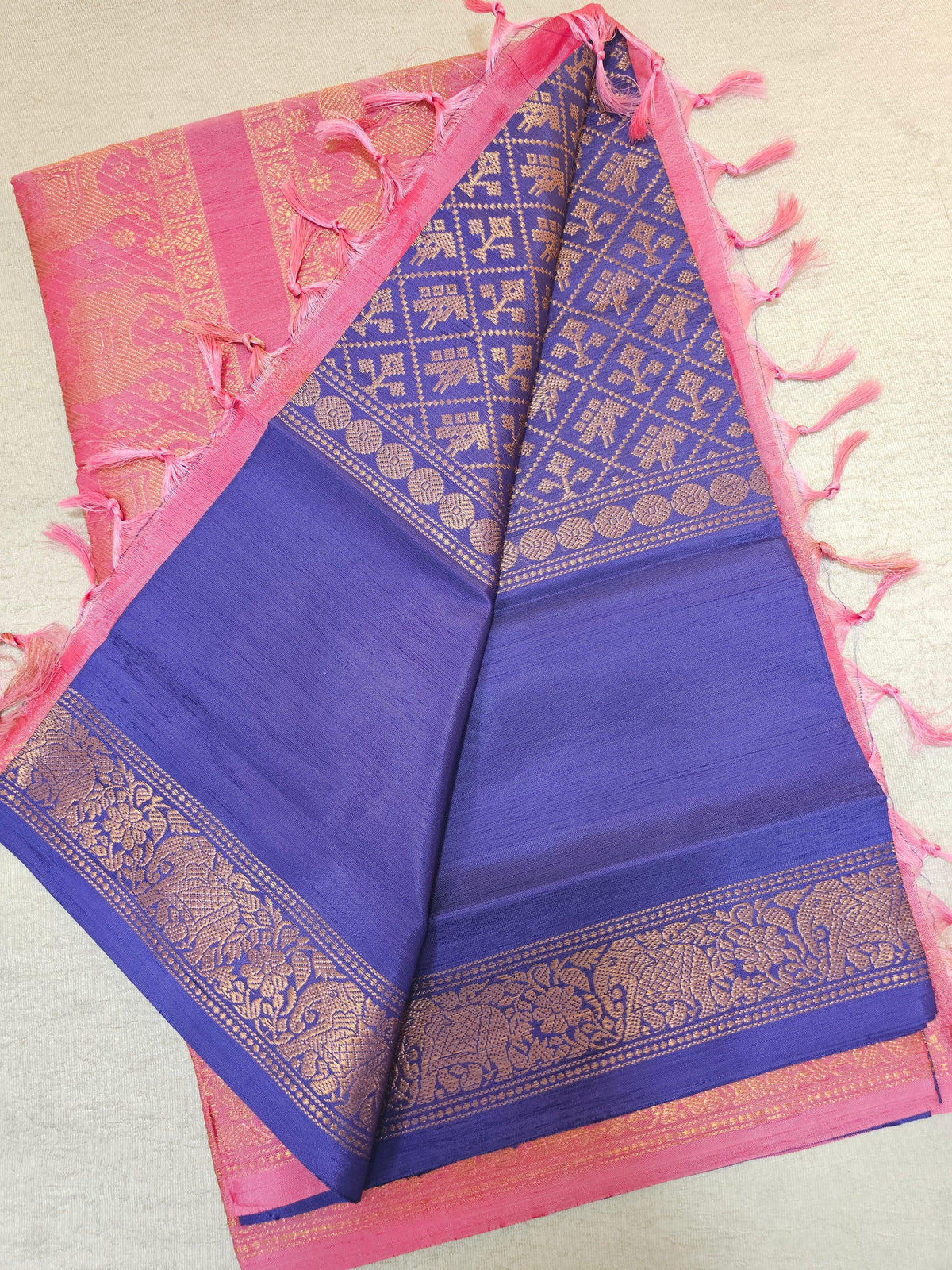 Blue with Pink Vanasingram Pattern Chinnalampattu Saree