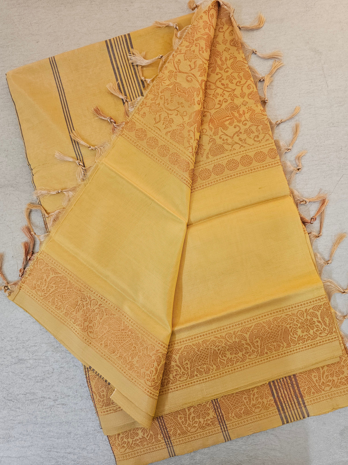 Sandal Yellow Vanasingram Pattern Chinnalampattu Saree