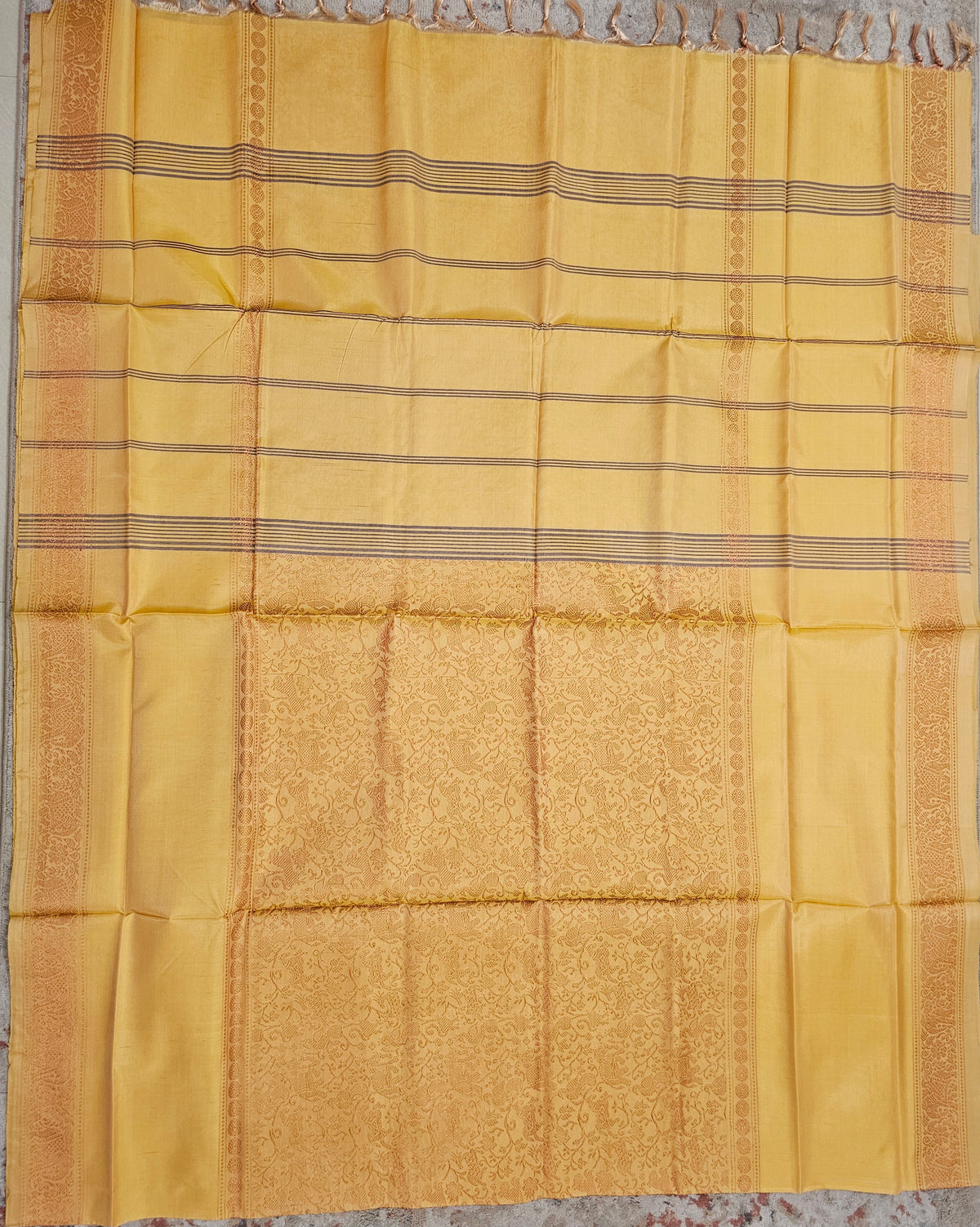 Sandal Yellow Vanasingram Pattern Chinnalampattu Saree