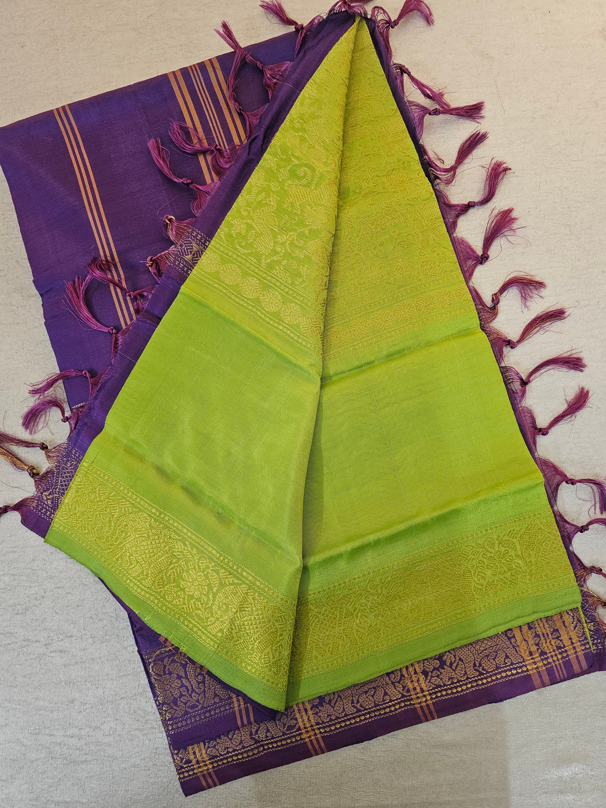 Green with Purple Vanasingram Pattern Chinnalampattu Saree