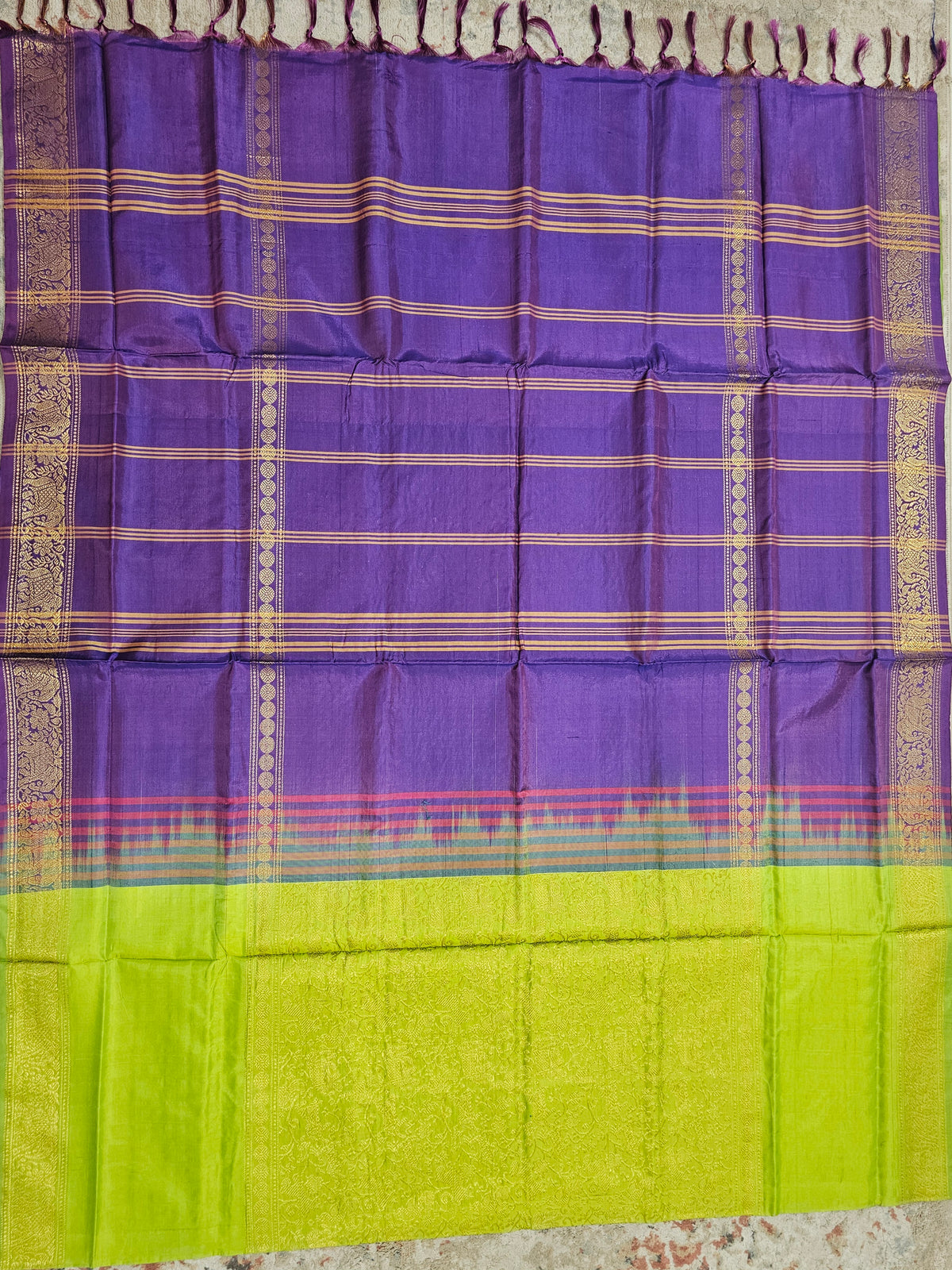 Green with Purple Vanasingram Pattern Chinnalampattu Saree