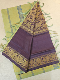 Dark Purple with Green Vanasingram Pattern Chinnalampattu Saree