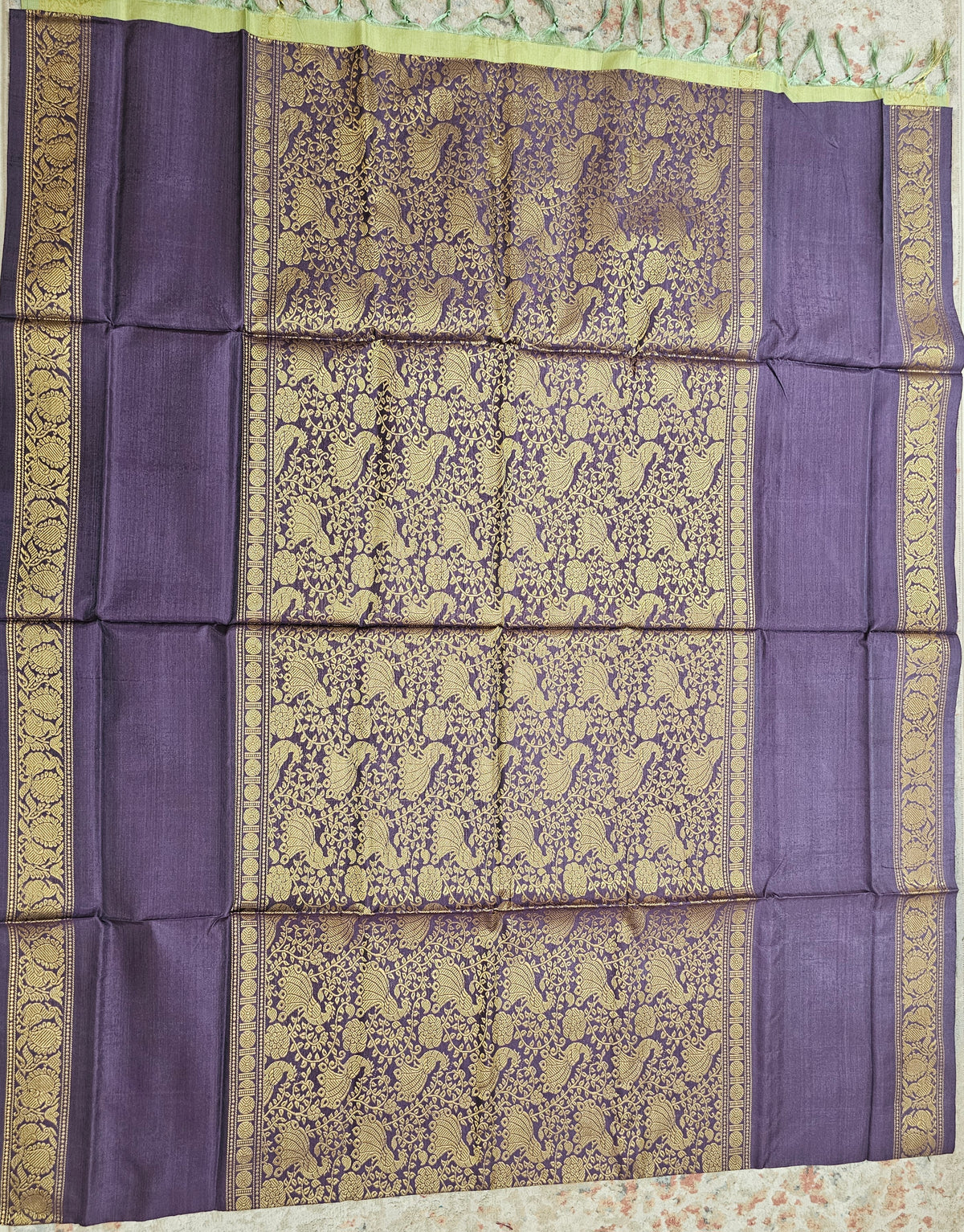 Dark Purple with Green Vanasingram Pattern Chinnalampattu Saree