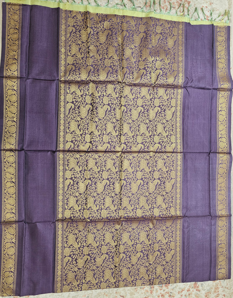 Dark Purple with Green Vanasingram Pattern Chinnalampattu Saree
