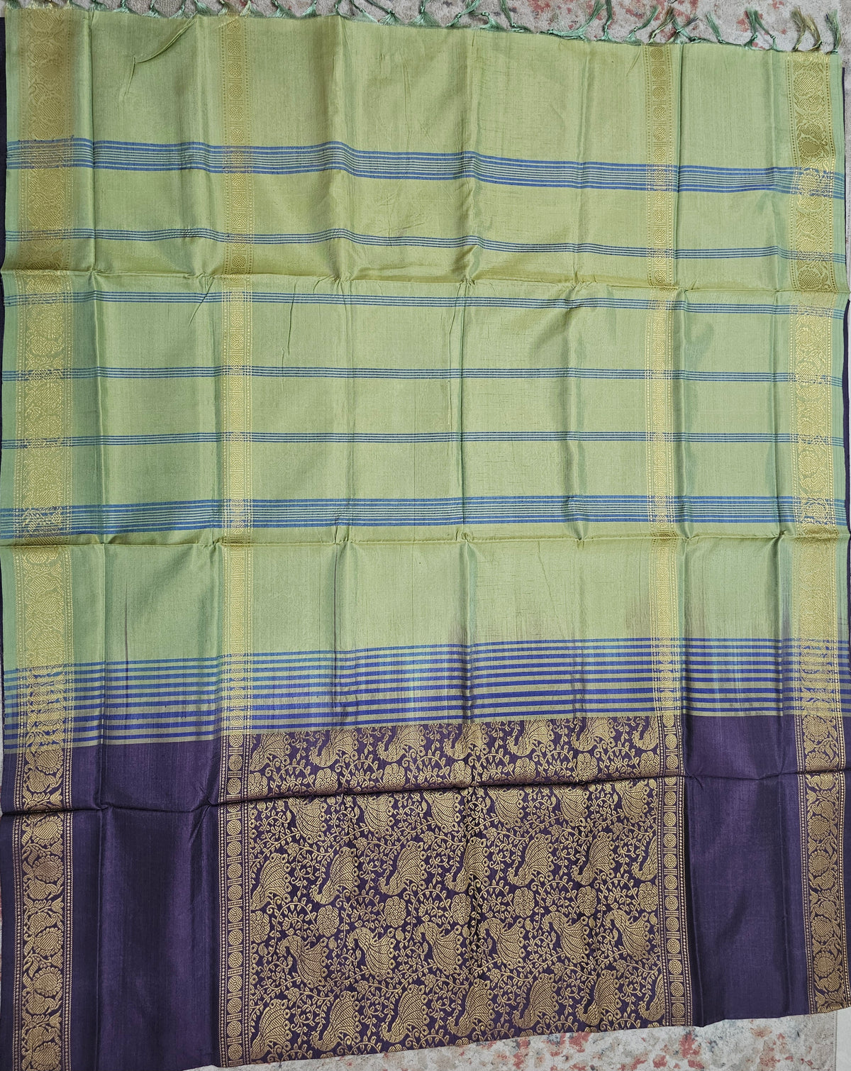 Dark Purple with Green Vanasingram Pattern Chinnalampattu Saree