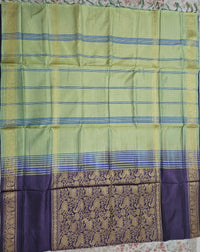 Dark Purple with Green Vanasingram Pattern Chinnalampattu Saree