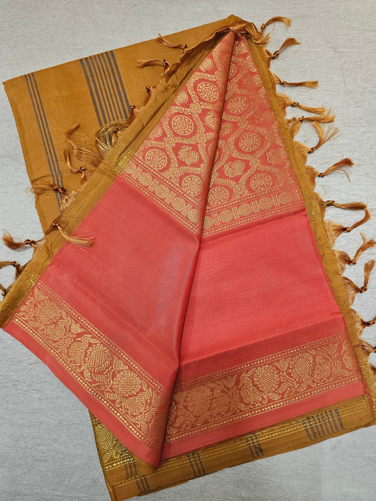Reddish Pink Vanasingram Pattern Chinnalampattu Saree