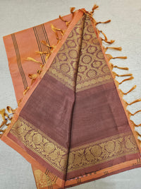 Maroon with Dark Orange Peacock Pattern Chinnalampattu Saree